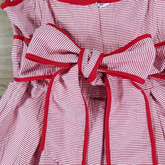 ☔️🔸️Maggy London Red & White Striped Retro Sleeveless Dress Size 6 - Picture 7 of 10